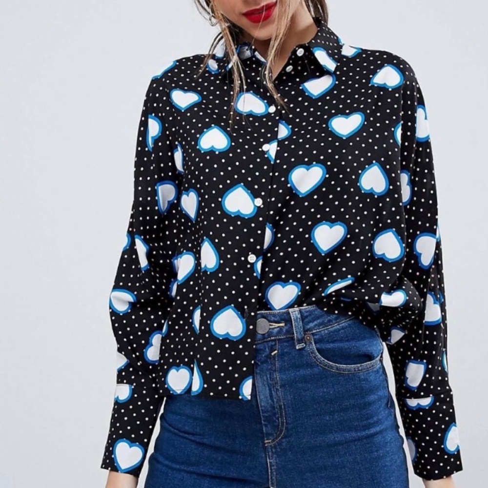 ASOS | Cropped Spot Heart Print Shirt